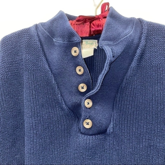 L.L Bean Sweater Ribbed Mock Neck Pullover Long Sleeve Henley 1/4th Button Up - Picture 2 of 6